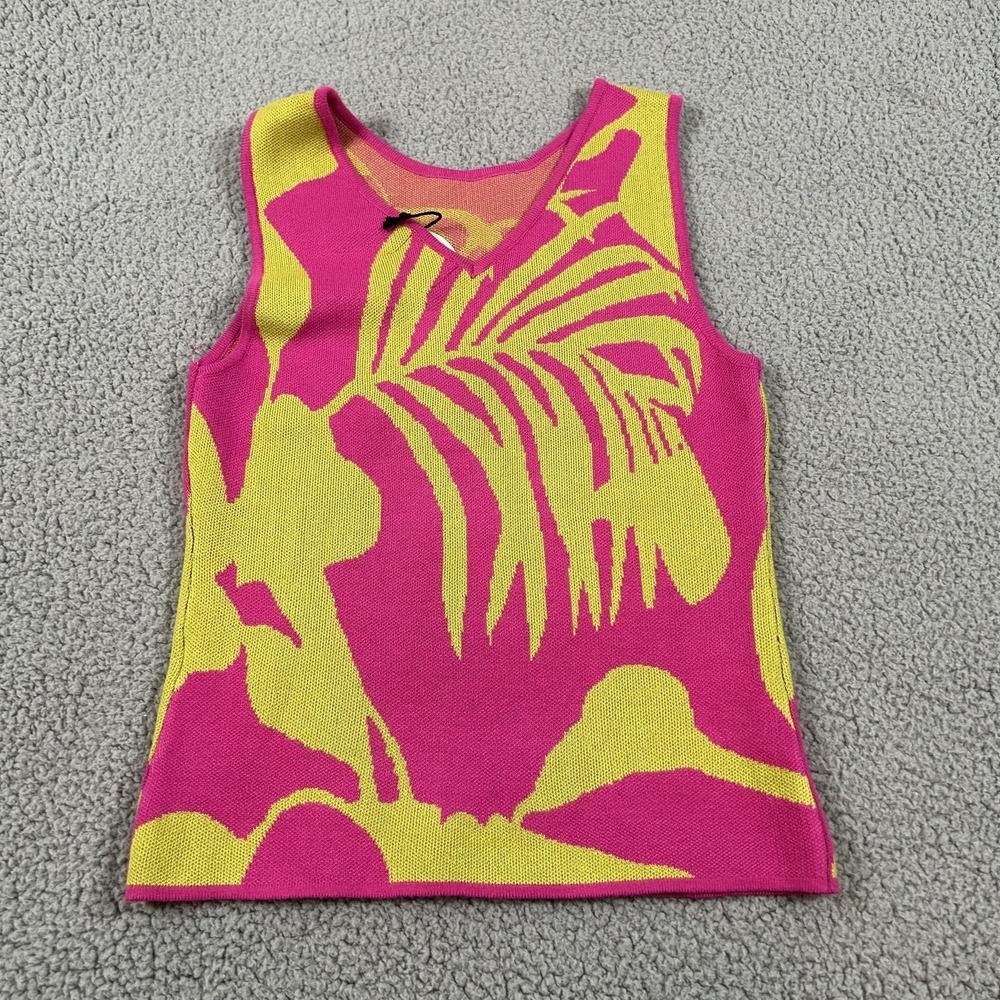 Milk & Honey‎ Sweater Vest Womens Medium Pink Tropical Palm V Neck Sleeveless